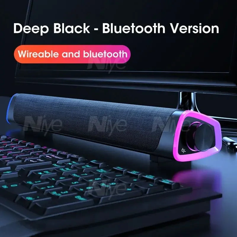 4D Stereo Sound Bar PC Speaker Surround Soundbar Bluetooth Wireless Wired Computer Speakers RGB Subwoofer for Laptop Theater TV