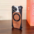 Luxury Metal Frame Walnut Wood Frameless Phone Case for Iphone 17 16 15 14 Pro Max Magsafe Magnetic 360 Rotating Bracket Cover